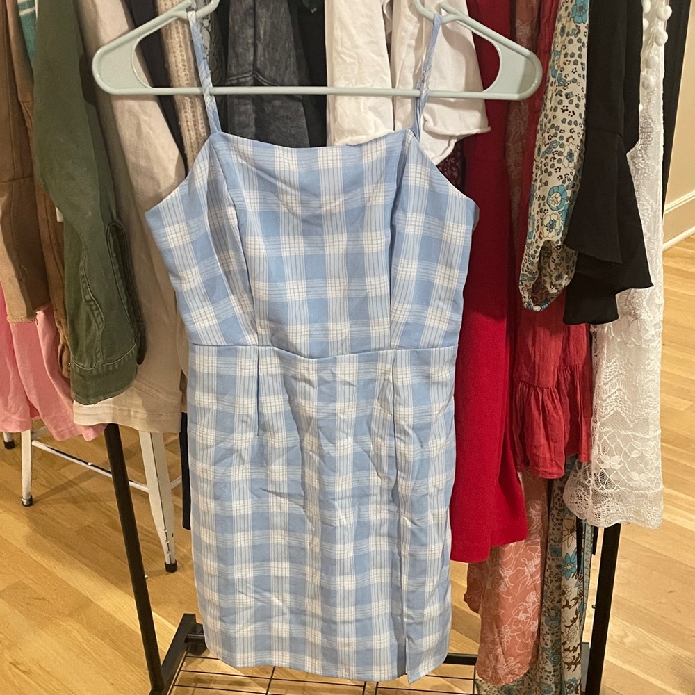 BP Light Blue and White Checkered Mini Dress